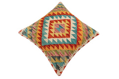 handmade Traditional Pillow Rust Blue Hand-Woven SQUARE 100% WOOL Hand woven turkish pillow2' x 2'