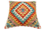 handmade Traditional Pillow Rust Blue Hand-Woven SQUARE 100% WOOL Hand woven turkish pillow2' x 2'