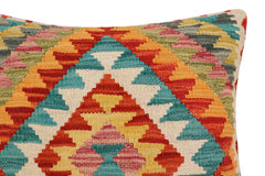 handmade Traditional Pillow Rust Blue Hand-Woven SQUARE 100% WOOL Hand woven turkish pillow2' x 2'