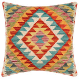 handmade Traditional Pillow Rust Blue Hand-Woven SQUARE 100% WOOL Hand woven turkish pillow2' x 2'