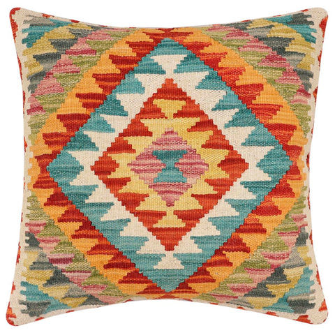 handmade Traditional Pillow Rust Blue Hand-Woven SQUARE 100% WOOL Hand woven turkish pillow2 x 2