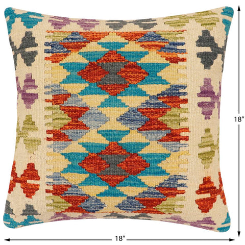 handmade Traditional Pillow Rust Blue Hand-Woven SQUARE 100% WOOL Hand woven turkish pillow2 x 2