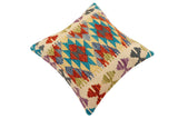 handmade Traditional Pillow Rust Blue Hand-Woven SQUARE 100% WOOL Hand woven turkish pillow2' x 2'