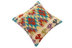 handmade Traditional Pillow Rust Blue Hand-Woven SQUARE 100% WOOL Hand woven turkish pillow2' x 2'