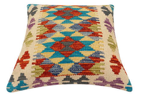handmade Traditional Pillow Rust Blue Hand-Woven SQUARE 100% WOOL Hand woven turkish pillow2 x 2
