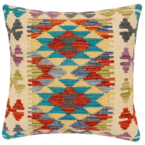 handmade Traditional Pillow Rust Blue Hand-Woven SQUARE 100% WOOL Hand woven turkish pillow2 x 2