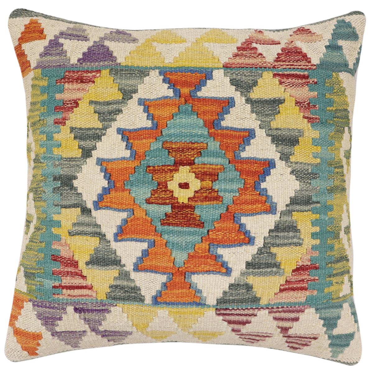 handmade Traditional Pillow Rust Blue Hand-Woven SQUARE 100% WOOL Hand woven turkish pillow2' x 2'