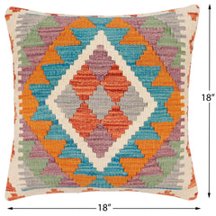 handmade Traditional Pillow Rust Blue Hand-Woven SQUARE 100% WOOL Hand woven turkish pillow2' x 2'