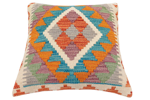 handmade Traditional Pillow Rust Blue Hand-Woven SQUARE 100% WOOL Hand woven turkish pillow2 x 2