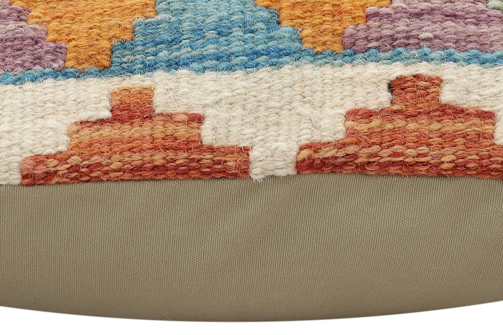 handmade Traditional Pillow Rust Blue Hand-Woven SQUARE 100% WOOL Hand woven turkish pillow2' x 2'