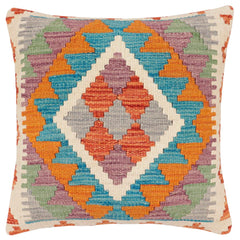 handmade Traditional Pillow Rust Blue Hand-Woven SQUARE 100% WOOL Hand woven turkish pillow2' x 2'