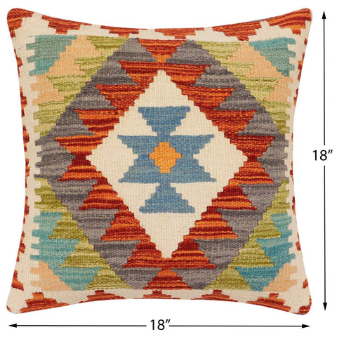 handmade Traditional Pillow Rust Blue Hand-Woven SQUARE 100% WOOL Hand woven turkish pillow2 x 2
