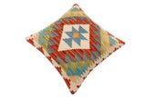 handmade Traditional Pillow Rust Blue Hand-Woven SQUARE 100% WOOL Hand woven turkish pillow2' x 2'