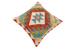 handmade Traditional Pillow Rust Blue Hand-Woven SQUARE 100% WOOL Hand woven turkish pillow2' x 2'