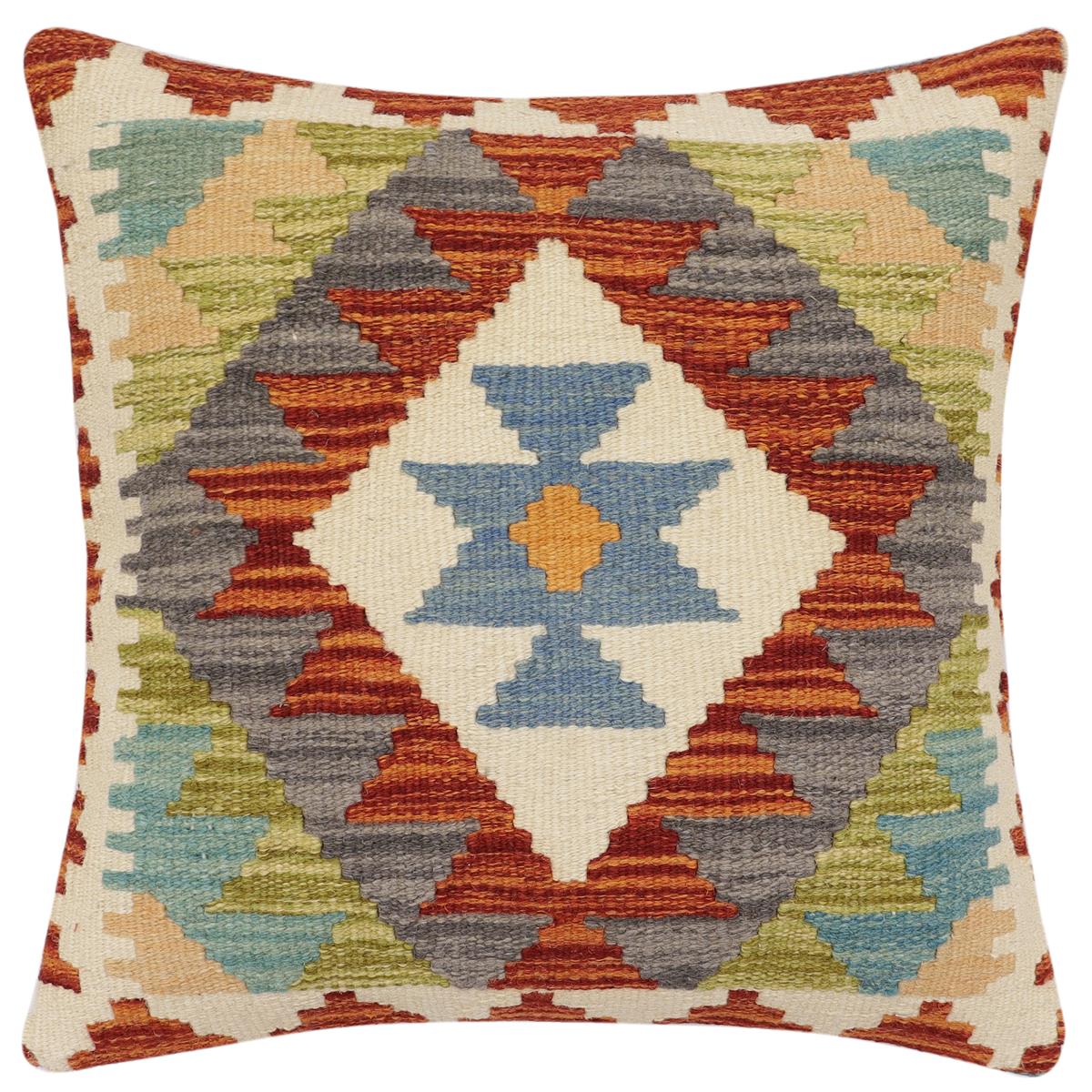 handmade Traditional Pillow Rust Blue Hand-Woven SQUARE 100% WOOL Hand woven turkish pillow2' x 2'