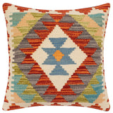 handmade Traditional Pillow Rust Blue Hand-Woven SQUARE 100% WOOL Hand woven turkish pillow2' x 2'