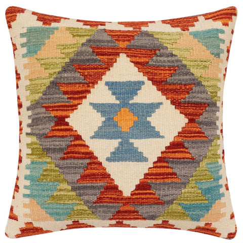 handmade Traditional Pillow Rust Blue Hand-Woven SQUARE 100% WOOL Hand woven turkish pillow2 x 2