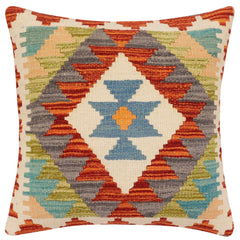 handmade Traditional Pillow Rust Blue Hand-Woven SQUARE 100% WOOL Hand woven turkish pillow2' x 2'