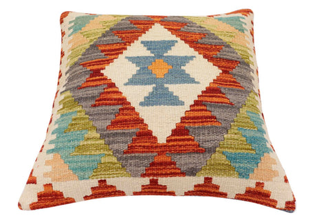 handmade Traditional Pillow Rust Blue Hand-Woven SQUARE 100% WOOL Hand woven turkish pillow2 x 2