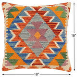 handmade Traditional Pillow Rust Blue Hand-Woven SQUARE 100% WOOL Hand woven turkish pillow2' x 2'