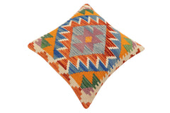 handmade Traditional Pillow Rust Blue Hand-Woven SQUARE 100% WOOL Hand woven turkish pillow2' x 2'