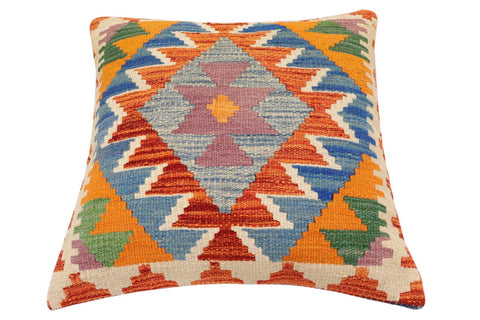 handmade Traditional Pillow Rust Blue Hand-Woven SQUARE 100% WOOL Hand woven turkish pillow2 x 2
