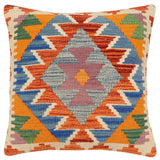handmade Traditional Pillow Rust Blue Hand-Woven SQUARE 100% WOOL Hand woven turkish pillow2' x 2'