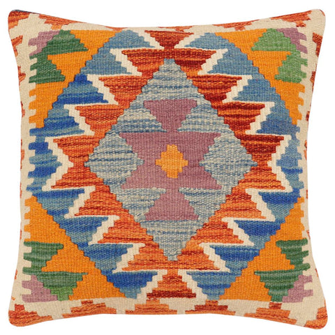 handmade Traditional Pillow Rust Blue Hand-Woven SQUARE 100% WOOL Hand woven turkish pillow2 x 2