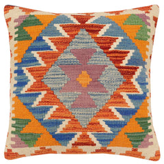 handmade Traditional Pillow Rust Blue Hand-Woven SQUARE 100% WOOL Hand woven turkish pillow2' x 2'