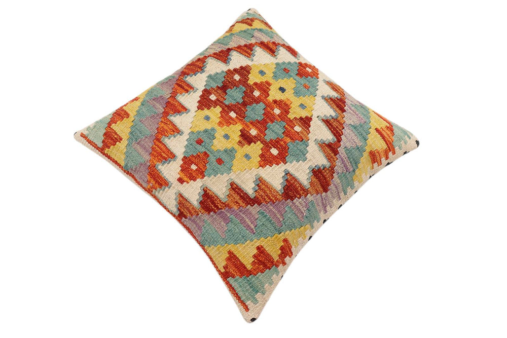 handmade Traditional Pillow Rust Blue Hand-Woven SQUARE 100% WOOL Hand woven turkish pillow2' x 2'