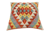 handmade Traditional Pillow Rust Blue Hand-Woven SQUARE 100% WOOL Hand woven turkish pillow2' x 2'