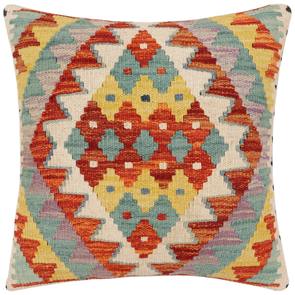 handmade Traditional Pillow Rust Blue Hand-Woven SQUARE 100% WOOL Hand woven turkish pillow2' x 2'