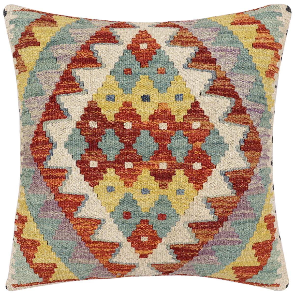 handmade Traditional Pillow Rust Blue Hand-Woven SQUARE 100% WOOL Hand woven turkish pillow2' x 2'