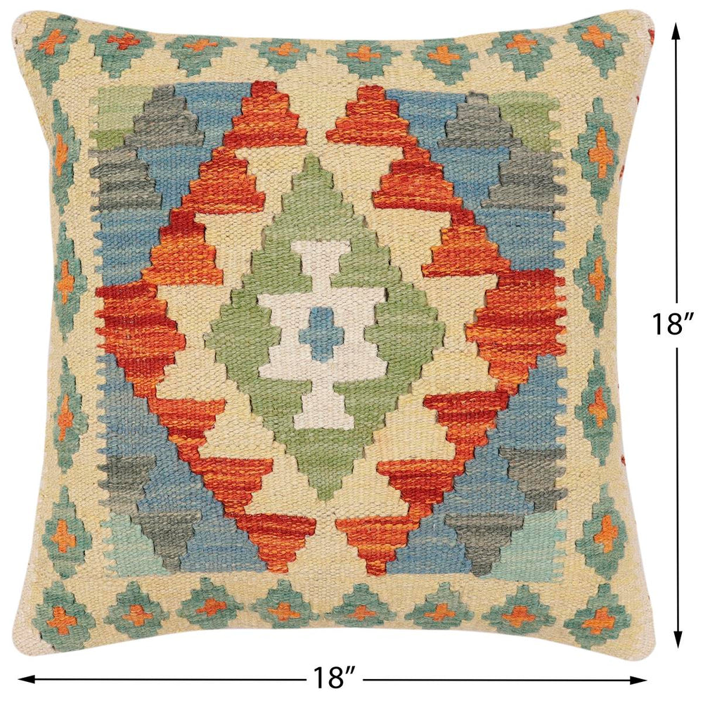 handmade Traditional Pillow Rust Blue Hand-Woven SQUARE 100% WOOL Hand woven turkish pillow2' x 2'