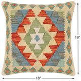 handmade Traditional Pillow Rust Blue Hand-Woven SQUARE 100% WOOL Hand woven turkish pillow2' x 2'