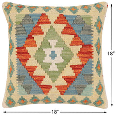 handmade Traditional Pillow Rust Blue Hand-Woven SQUARE 100% WOOL Hand woven turkish pillow2' x 2'