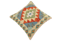 handmade Traditional Pillow Rust Blue Hand-Woven SQUARE 100% WOOL Hand woven turkish pillow2' x 2'