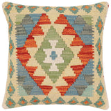 handmade Traditional Pillow Rust Blue Hand-Woven SQUARE 100% WOOL Hand woven turkish pillow2' x 2'