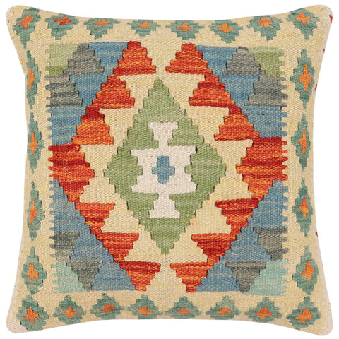 handmade Traditional Pillow Rust Blue Hand-Woven SQUARE 100% WOOL Hand woven turkish pillow2 x 2