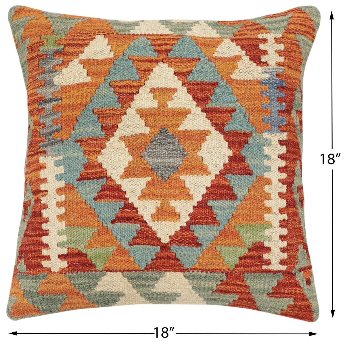 handmade Traditional Pillow Rust Blue Hand-Woven SQUARE 100% WOOL Hand woven turkish pillow2 x 2