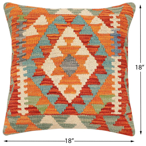 handmade Traditional Pillow Rust Blue Hand-Woven SQUARE 100% WOOL Hand woven turkish pillow2 x 2