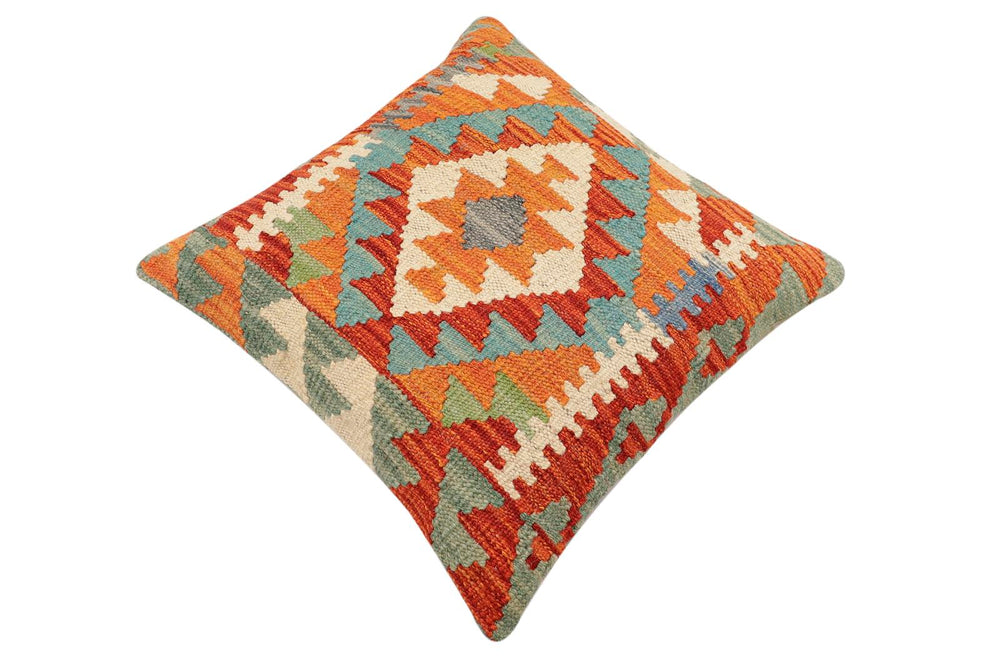 handmade Traditional Pillow Rust Blue Hand-Woven SQUARE 100% WOOL Hand woven turkish pillow2' x 2'