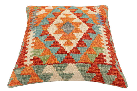 handmade Traditional Pillow Rust Blue Hand-Woven SQUARE 100% WOOL Hand woven turkish pillow2 x 2