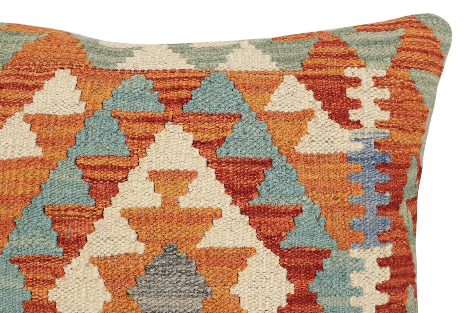 handmade Traditional Pillow Rust Blue Hand-Woven SQUARE 100% WOOL Hand woven turkish pillow2 x 2