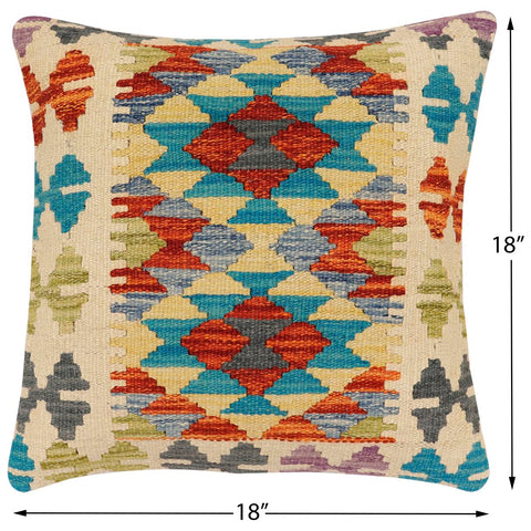handmade Traditional Pillow Rust Blue Hand-Woven SQUARE 100% WOOL Hand woven turkish pillow2 x 2