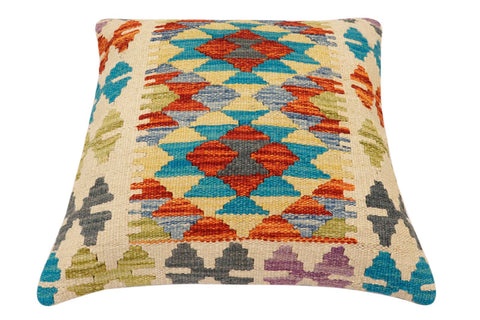 handmade Traditional Pillow Rust Blue Hand-Woven SQUARE 100% WOOL Hand woven turkish pillow2 x 2