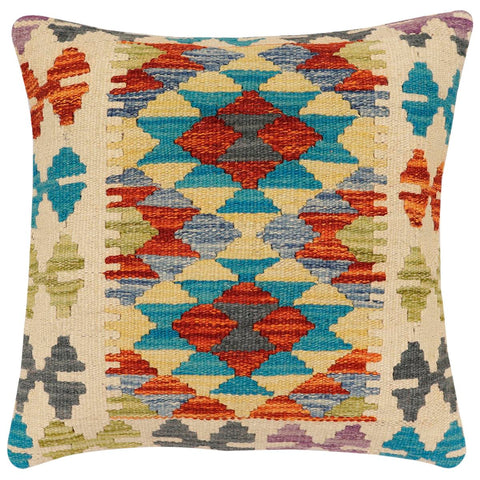 handmade Traditional Pillow Rust Blue Hand-Woven SQUARE 100% WOOL Hand woven turkish pillow2 x 2