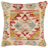 handmade Traditional Pillow Beige Red Hand-Woven SQUARE 100% WOOL  Hand woven turkish pillow  2 x 2