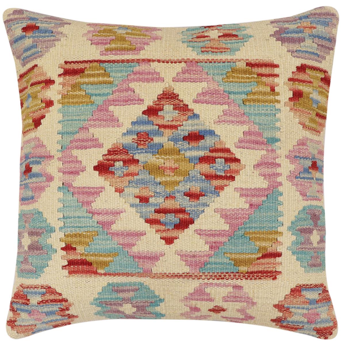 handmade Traditional Pillow Red Blue Hand-Woven SQUARE 100% WOOL Hand woven turkish pillow2 x 2