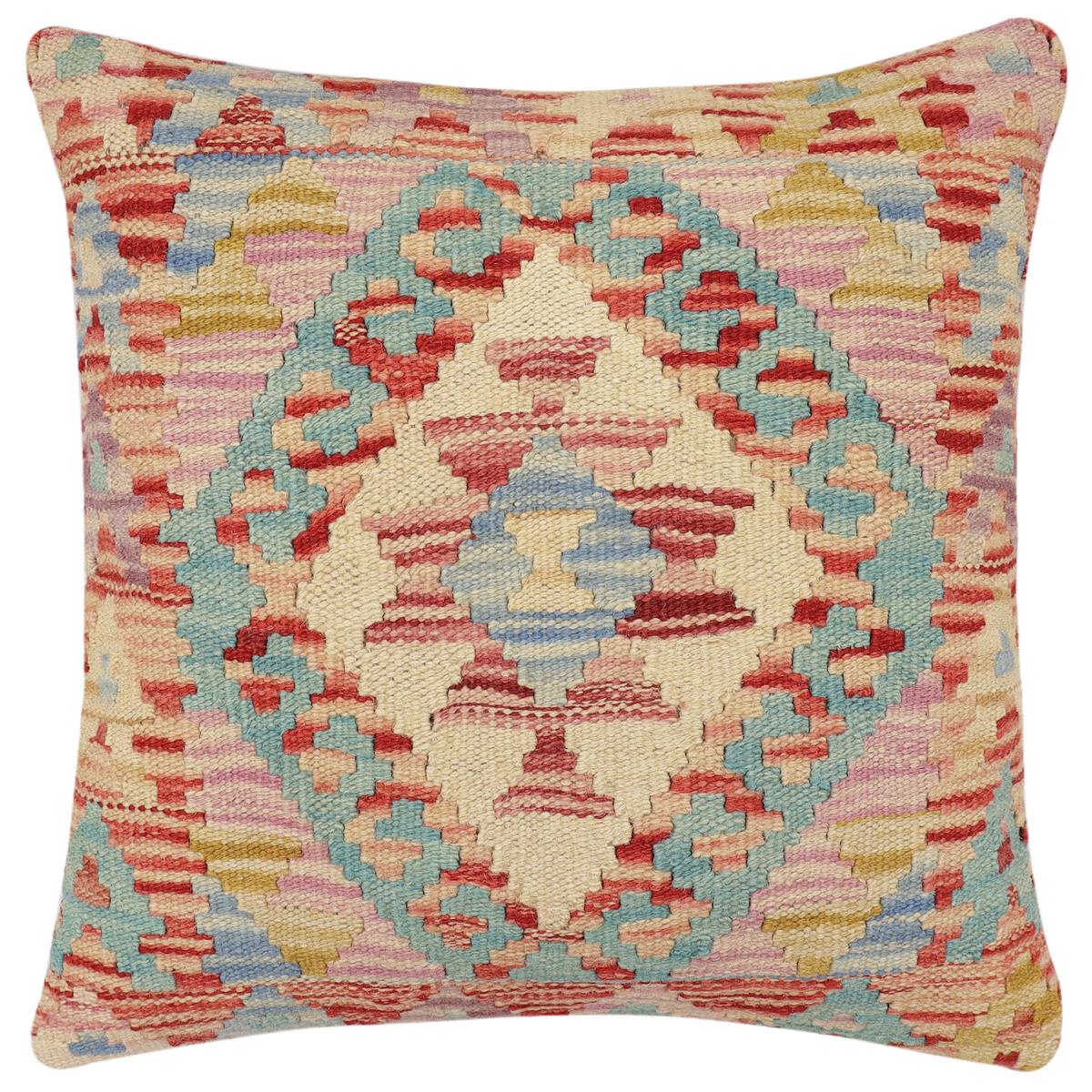 handmade Traditional Pillow Red Blue Hand-Woven SQUARE 100% WOOL Hand woven turkish pillow2 x 2
